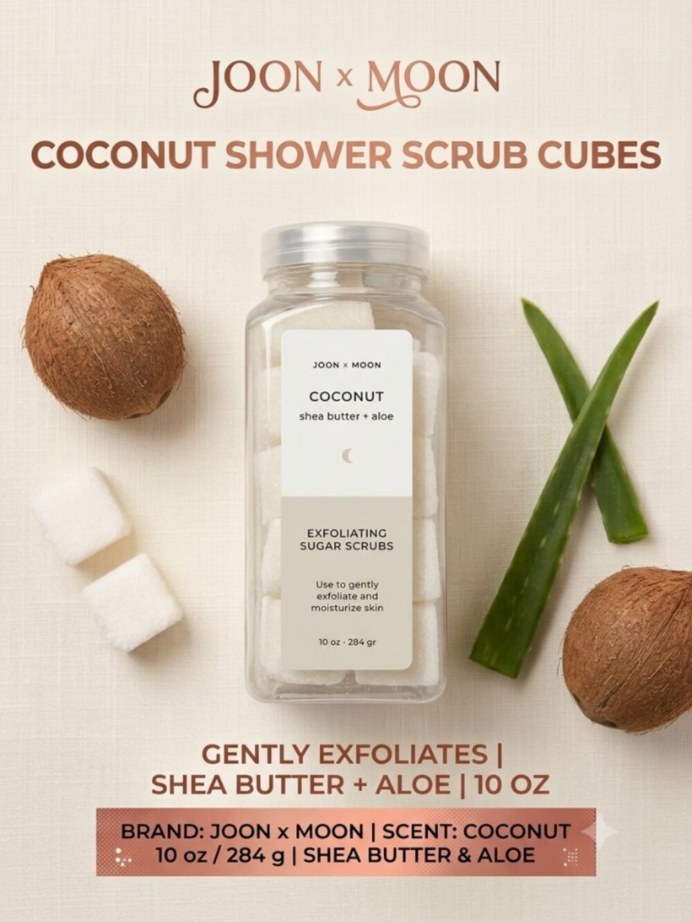Joon x Moon Coconut Exfoliating Sugar Scrub Cubes shea butter + aloe 10 oz 18 ct - Picture 1 of 7